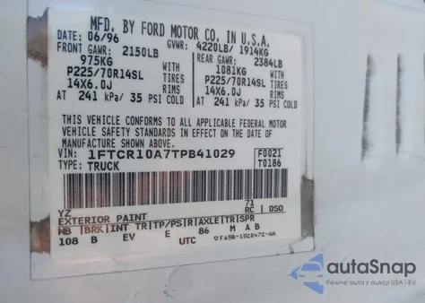 1996 Ford Ranger из США, поврежденный, VIN 1FTCR10A7TPB41029